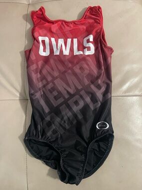 Ozone Temple Owls Gradient Red to Black Gymnastics Leotard
